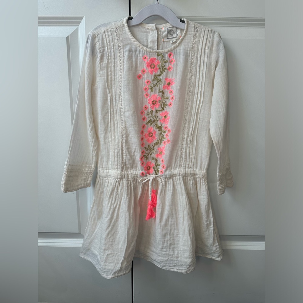Bonheur Du Jour Paris Girls White Floral Embroidered Dress (Size 6)